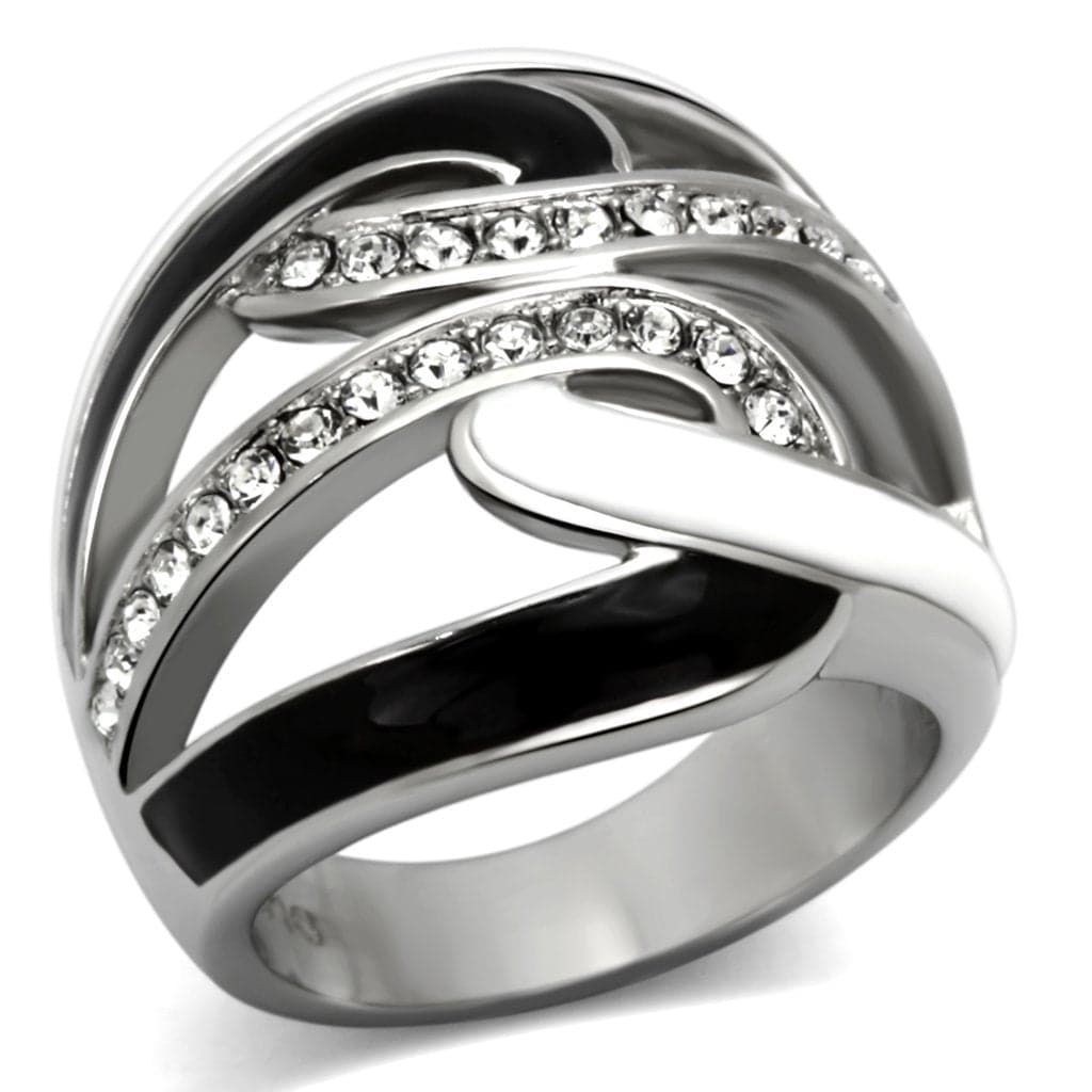 Stainless Steel CZ Channel Crossover Wide Band Ring