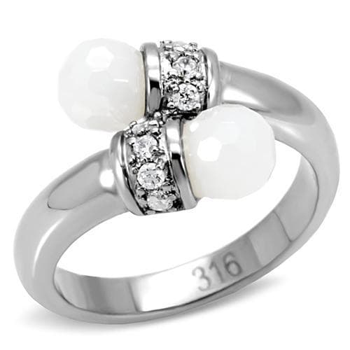 Stainless Steel White Pearl CZ Pave Bypass Ring