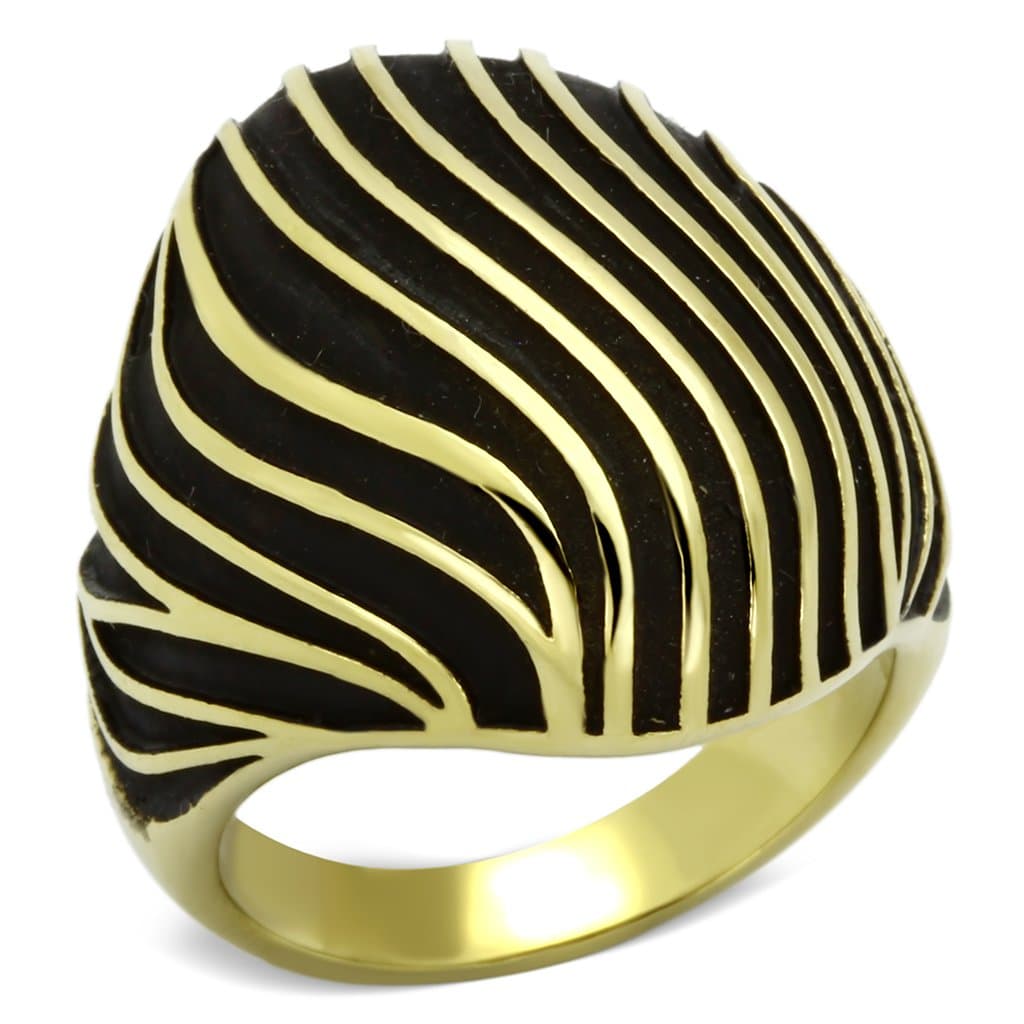 Stainless Steel Gold Black Enamel Zebra Dome Ring