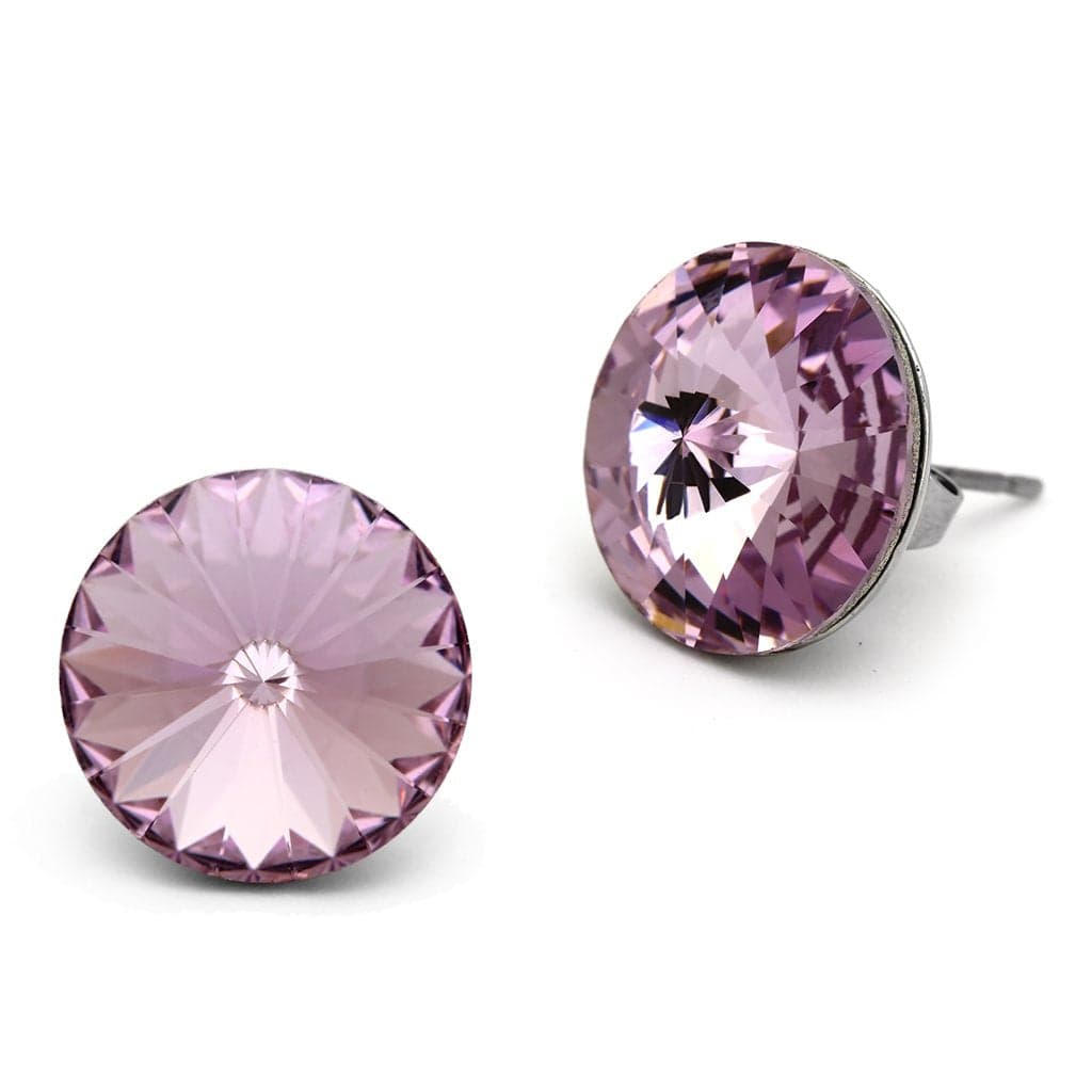 Stainless Steel Pink Lavender Rivoli Crystal Stud Earrings