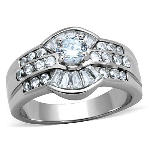 Stainless Steel CZ Round Baguette Channel Wide Band Ring