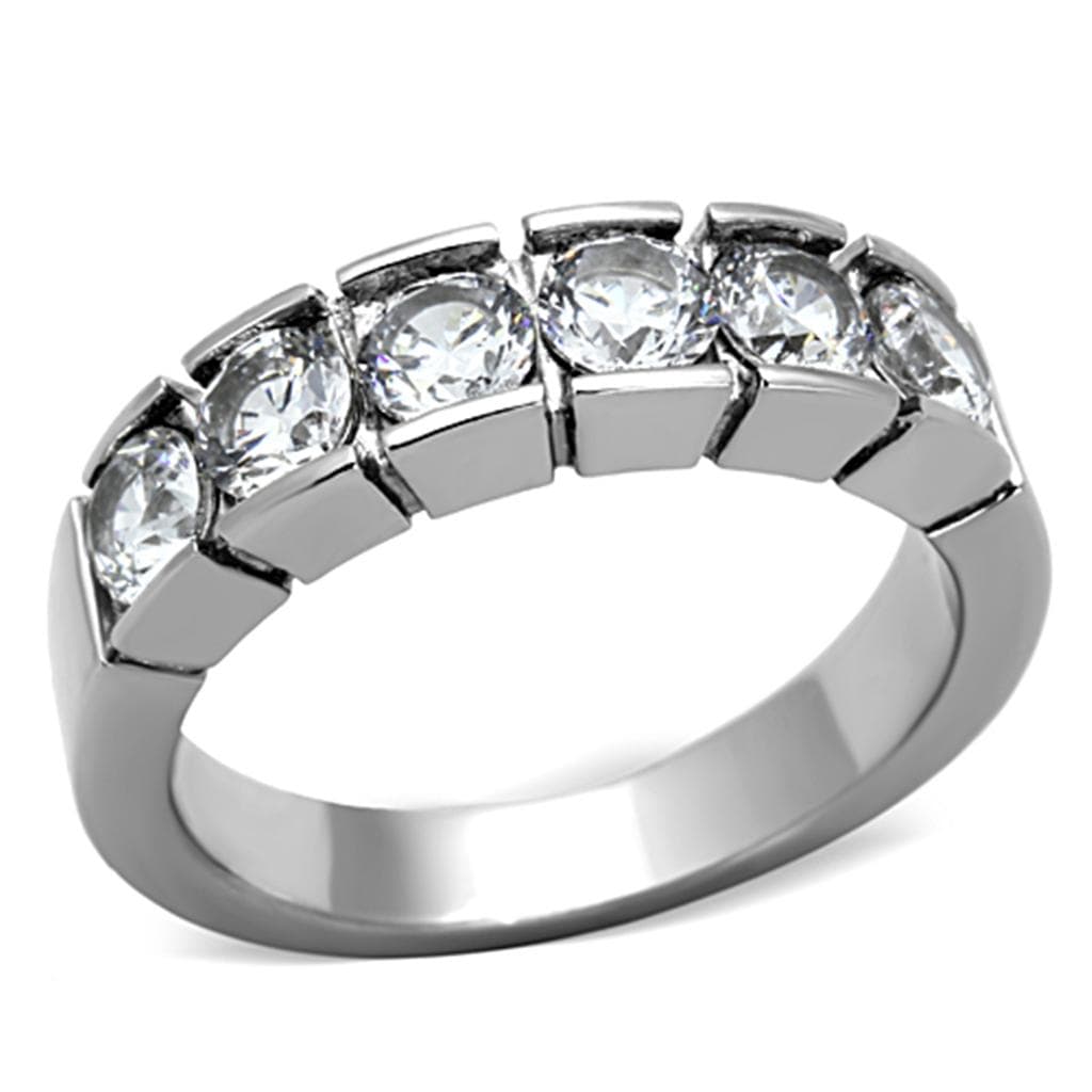 Stainless Steel CZ Round Five Stone Channel Band Ring