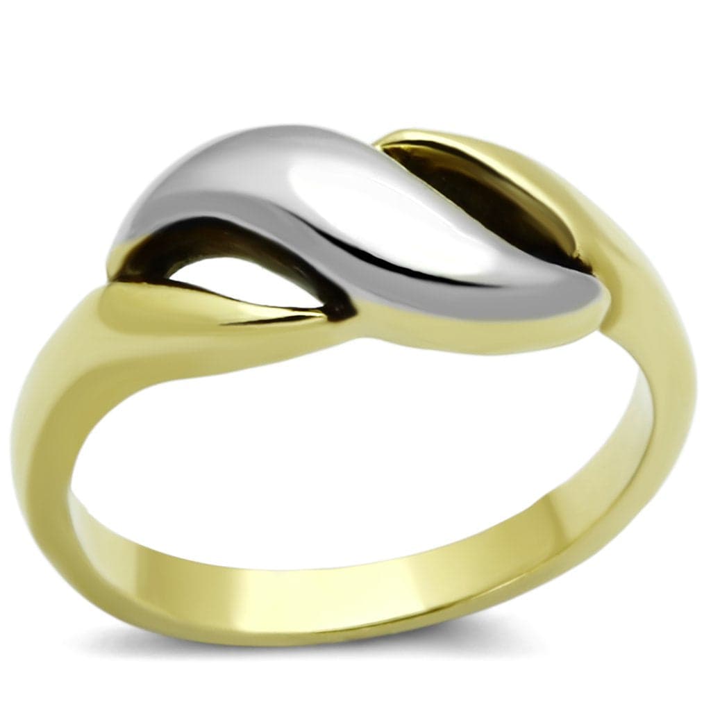 Stainless Steel Two Tone Gold Silver Polished Teardrop Ring