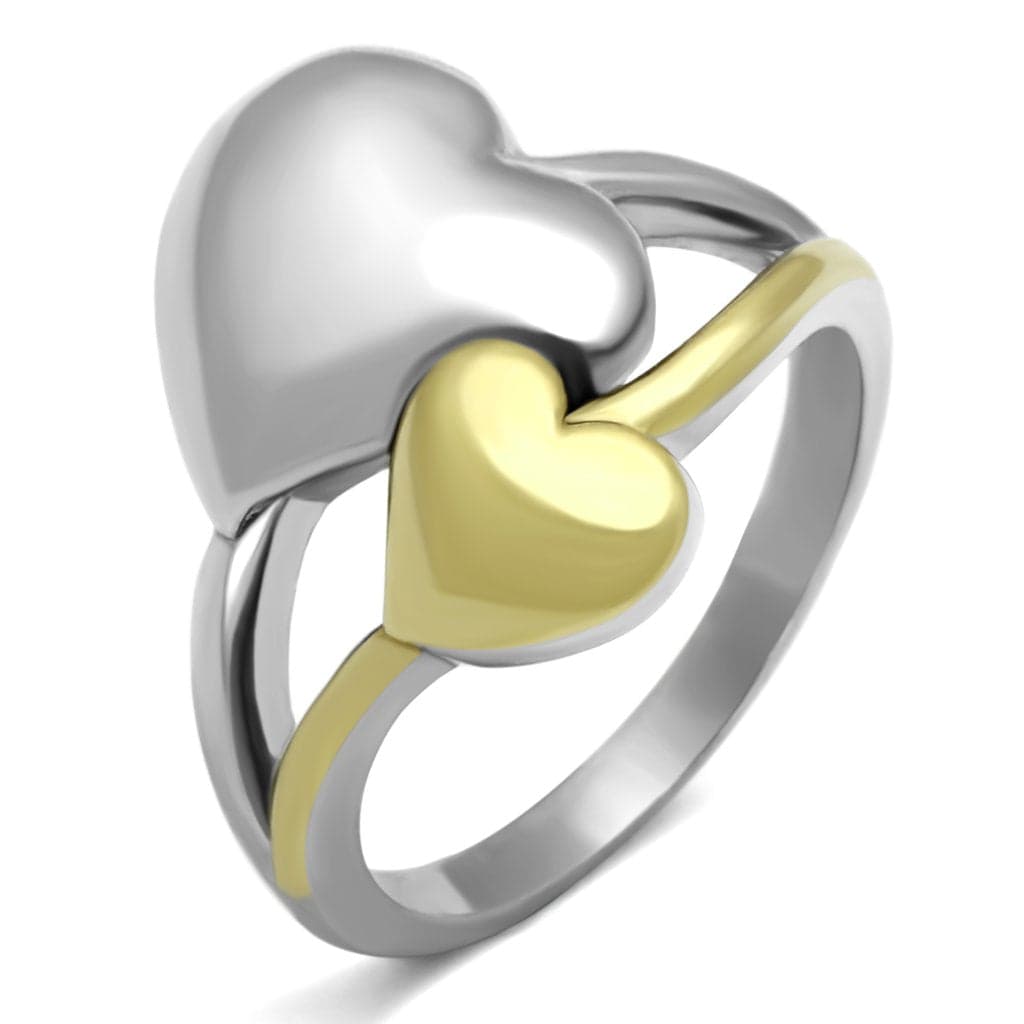 Stainless Steel Two Tone Gold Silver Polished Heart Ring