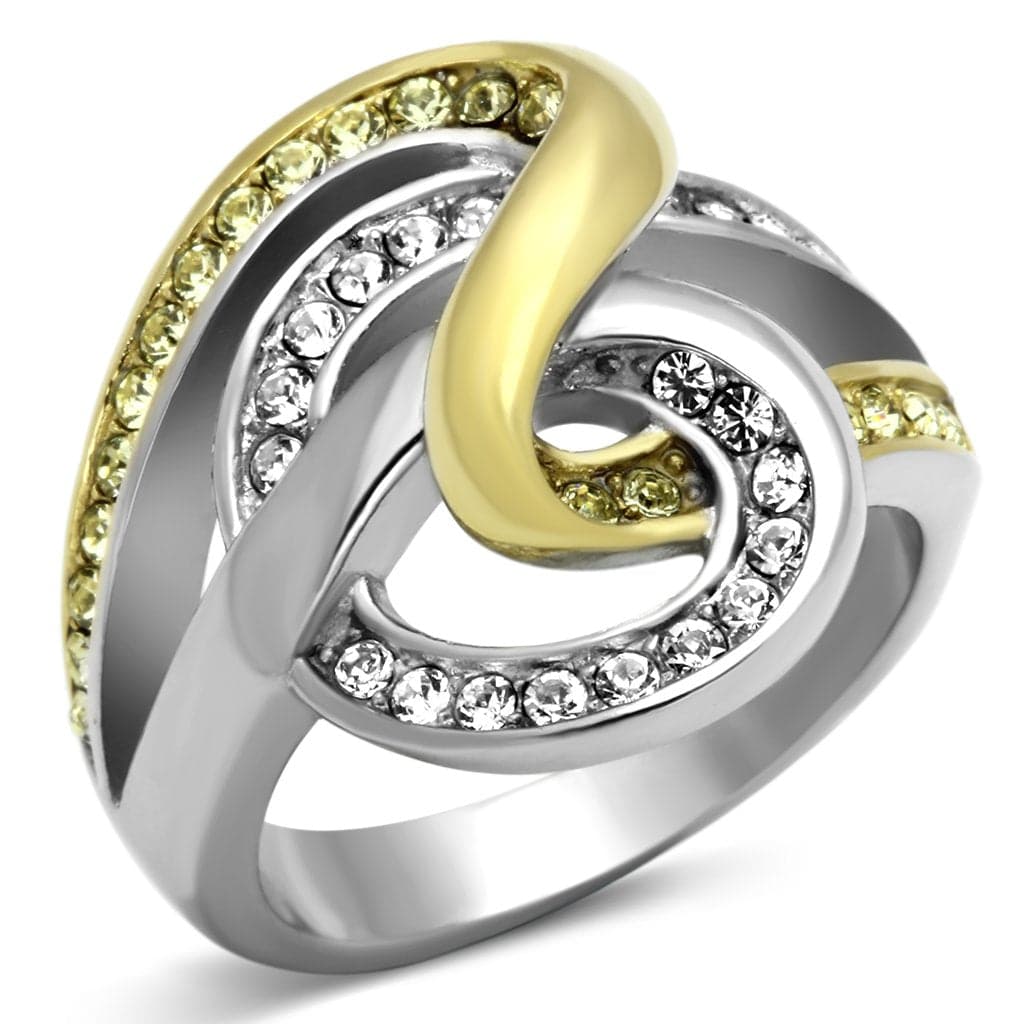 Stainless Steel Two Tone CZ Knot Swirl Ring