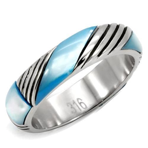 Stainless Steel Blue Enamel Stripe Spinner Band Ring