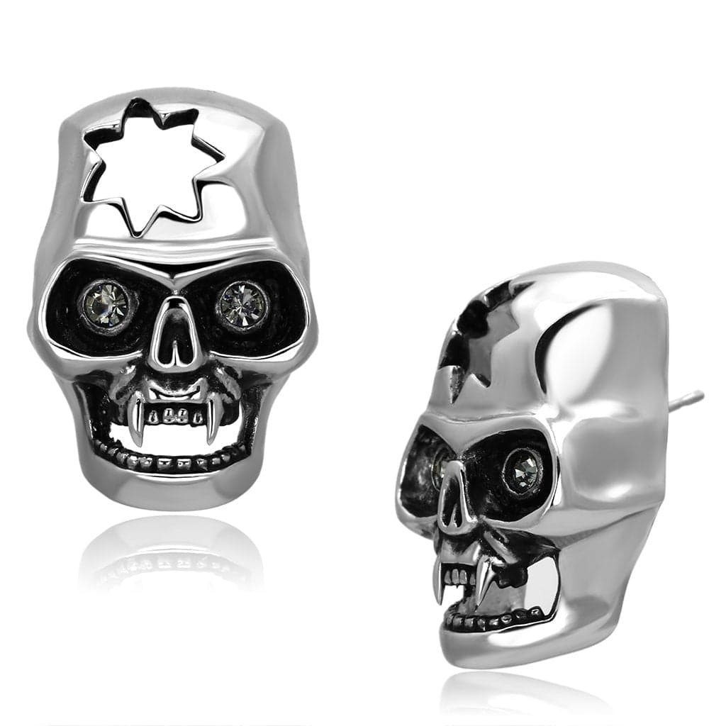 Stainless Steel Skull Stud and Cuff Set Earrings