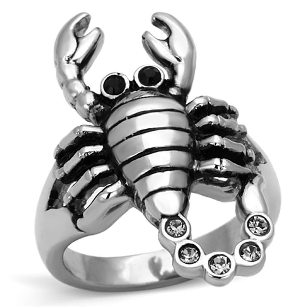Stainless Steel Scorpion Sculpture CZ Accent Ring