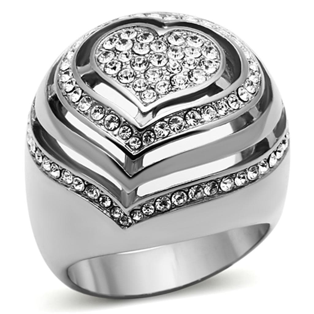 Stainless Steel CZ Pave Heart Dome Ring | The Stainless Jewelry