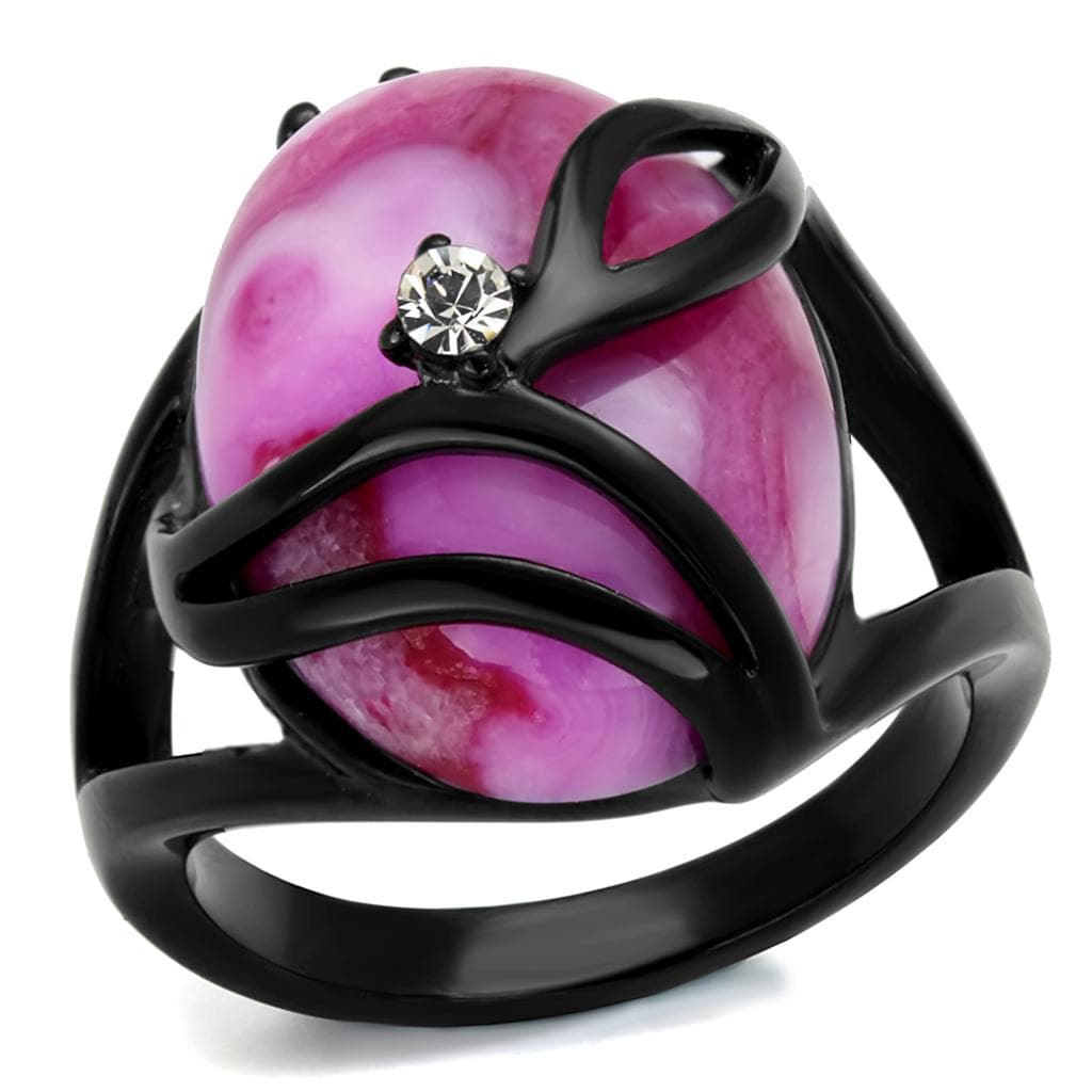 Stainless Steel Black Pink Magenta Stone Wire Dome Ring