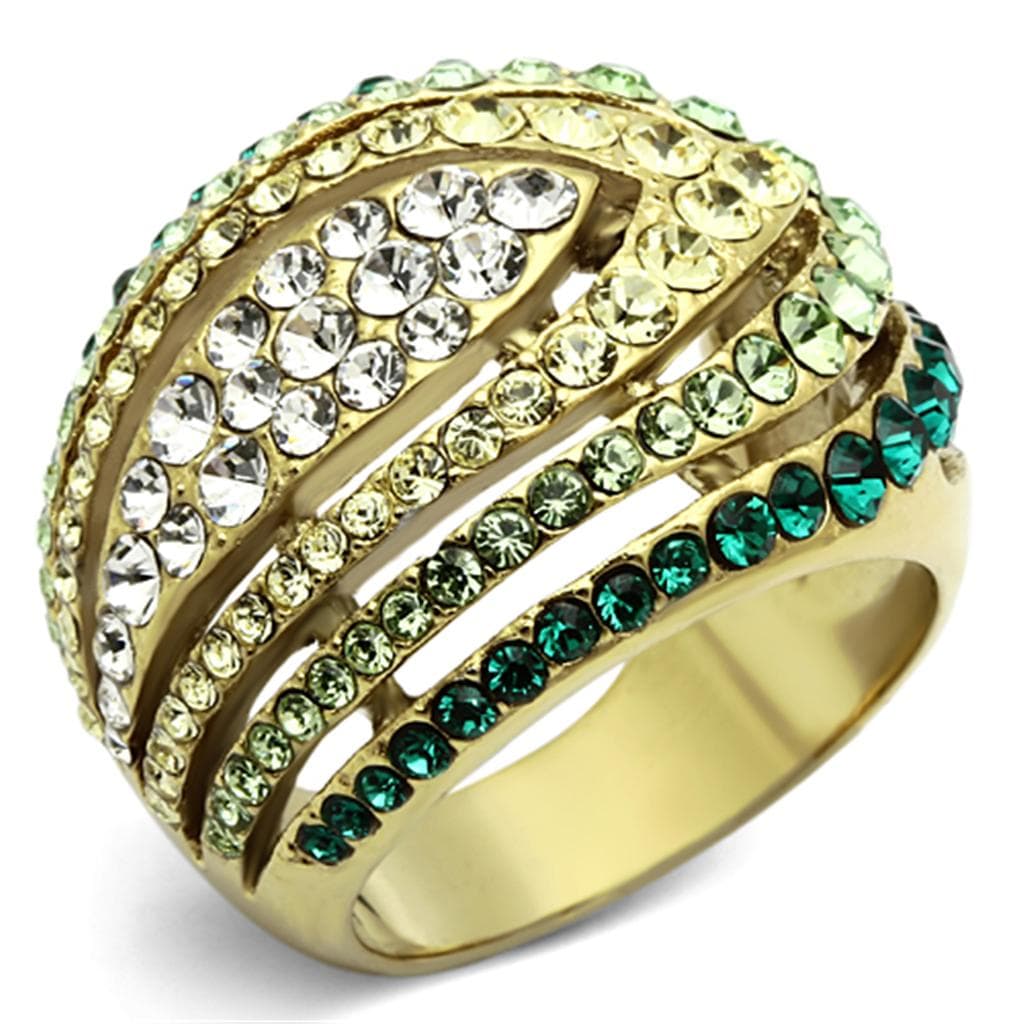 Stainless Steel Gold Multi Row CZ Crystal Band Ring