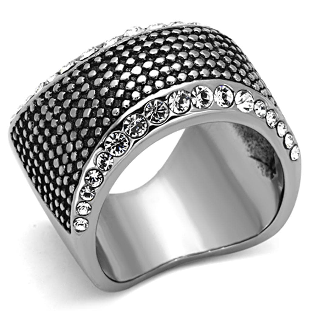 Stainless Steel Mesh Texture CZ Channel Wide Band Ring