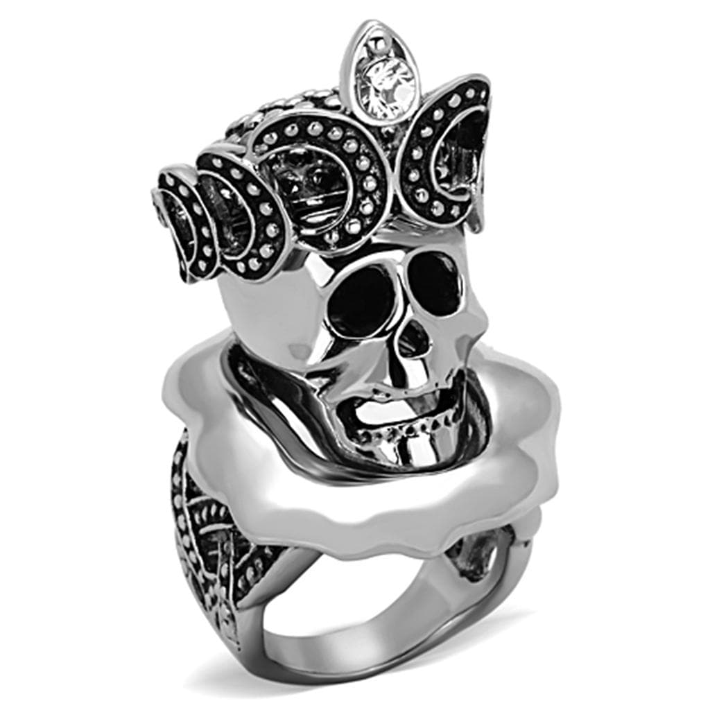 Stainless Steel Skull Crown Crossbones Statement Ring