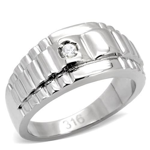 Stainless Steel CZ Cross Watch Link Mens Band Ring