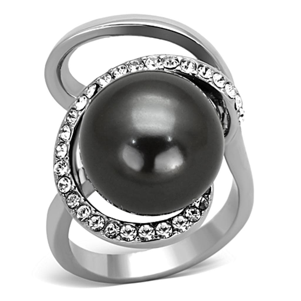 Stainless Steel Dark Pearl CZ Halo Bypass Ring