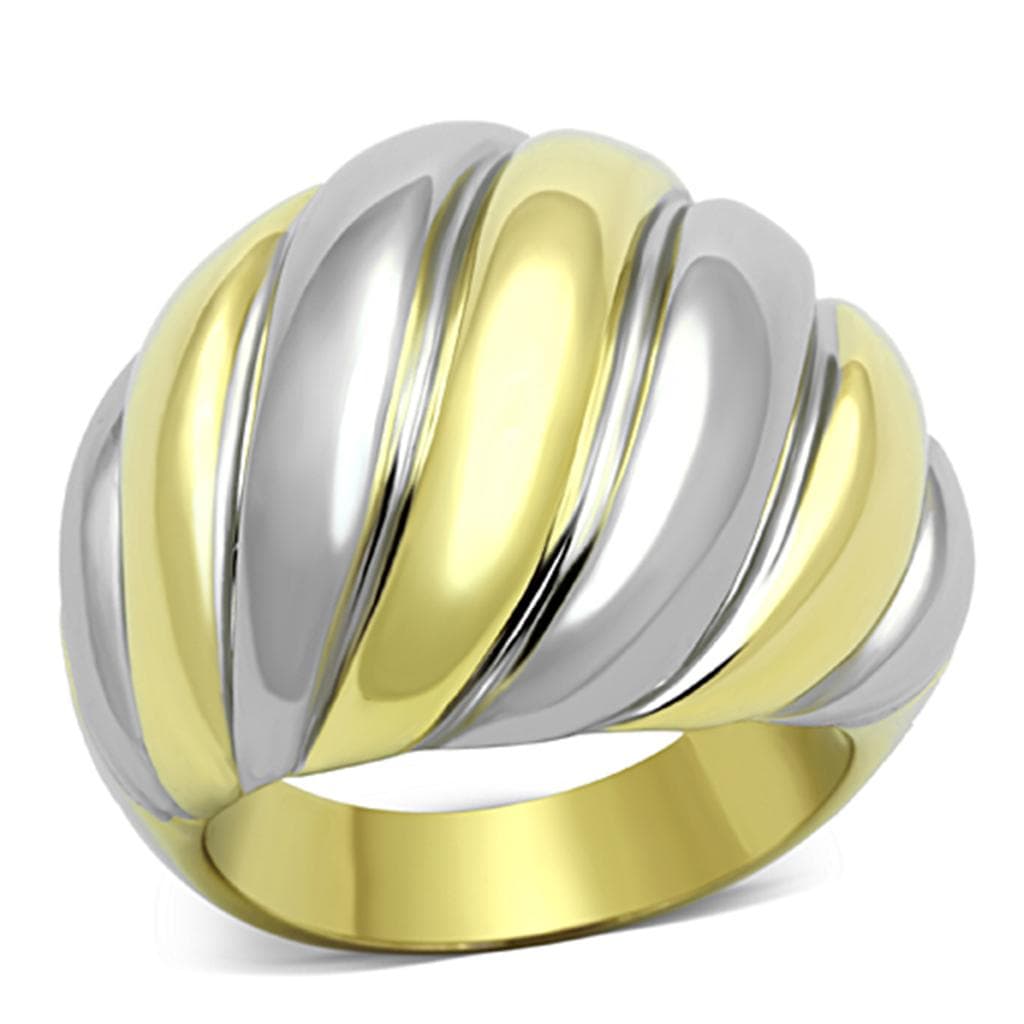 Stainless Steel Two Tone Gold Silver Polished Swirl Dome Ring