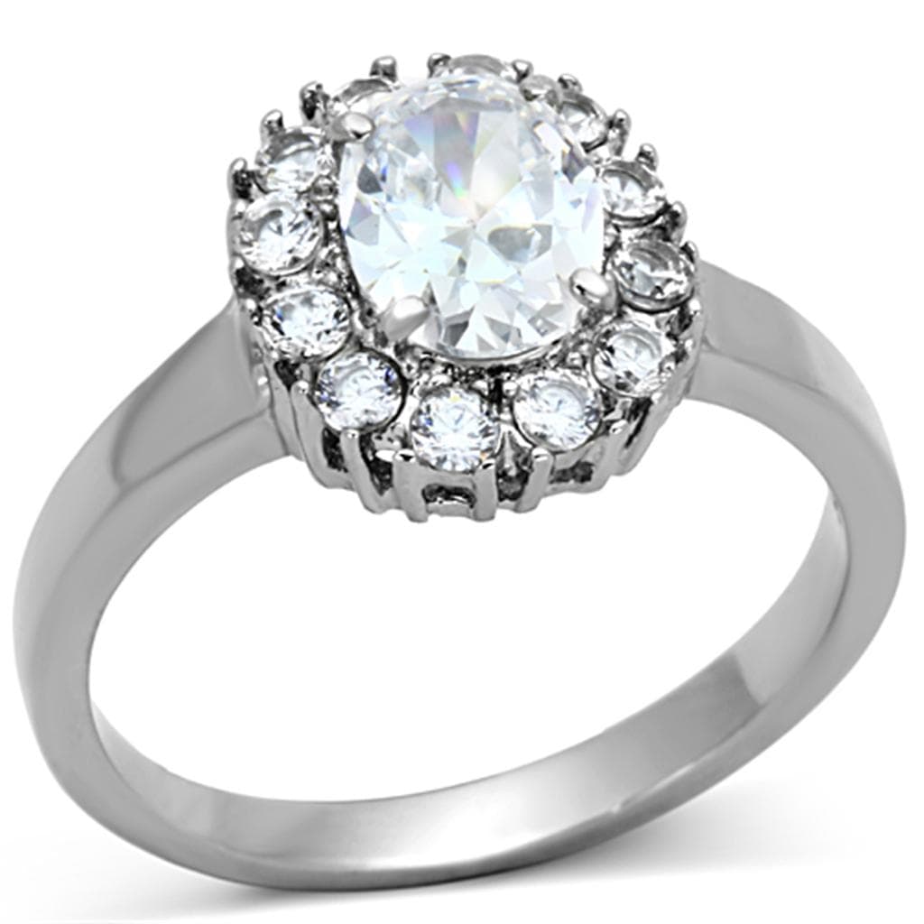 Stainless Steel CZ Oval Halo Classic Ring | The Stainless Jewelry
