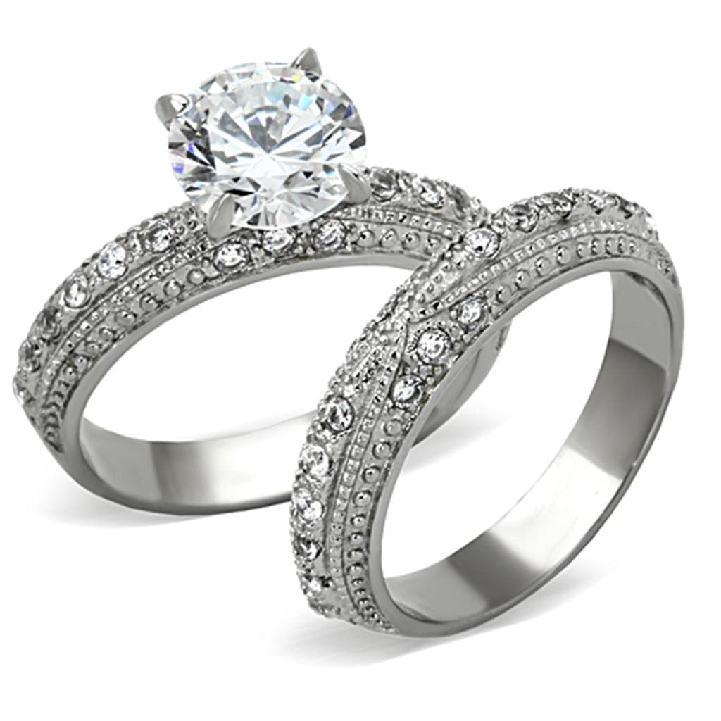 Stainless Steel CZ Wide Pave Channel Bridal Ring