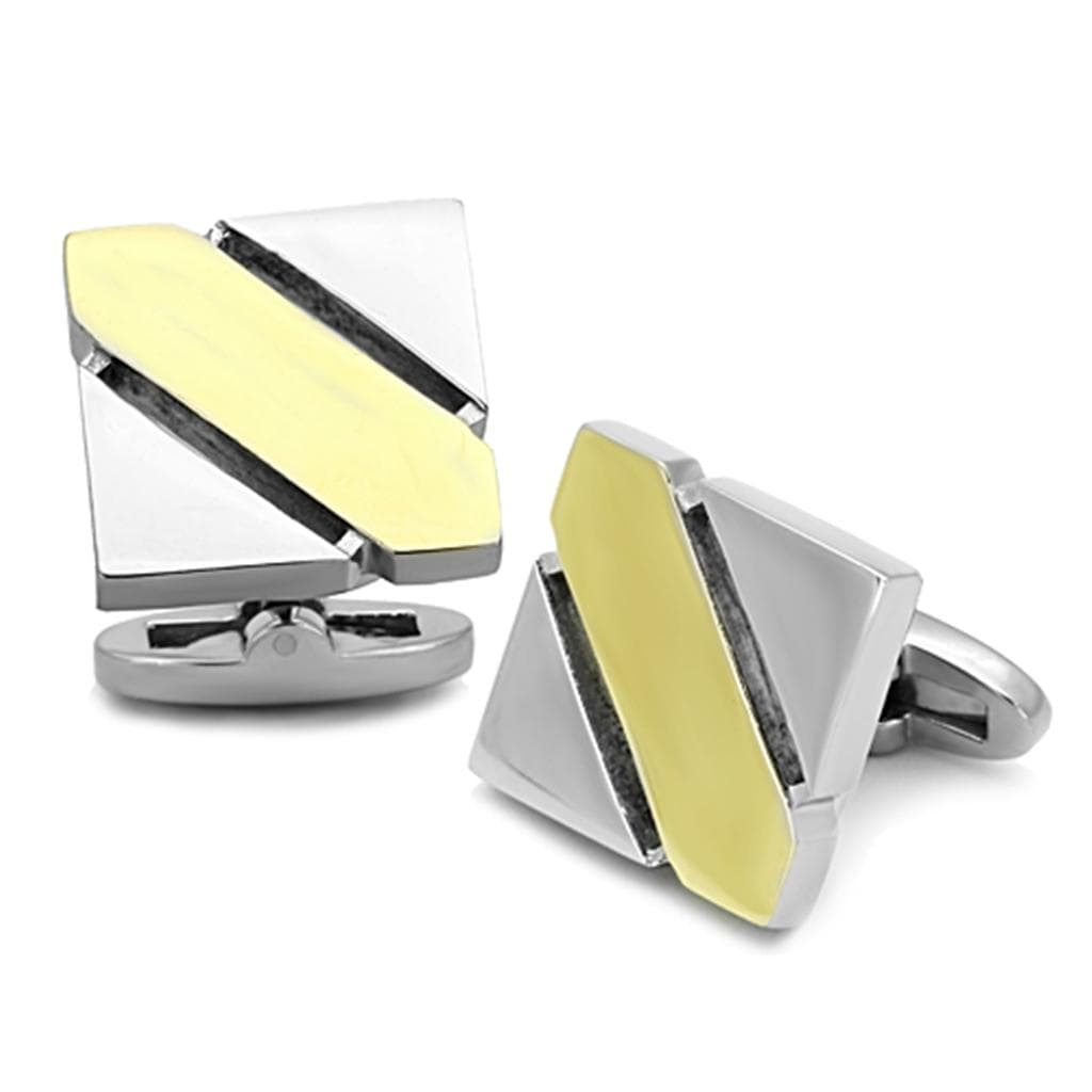 Stainless Steel Two Tone Gold Silver Diagonal Rectangle Bracelet