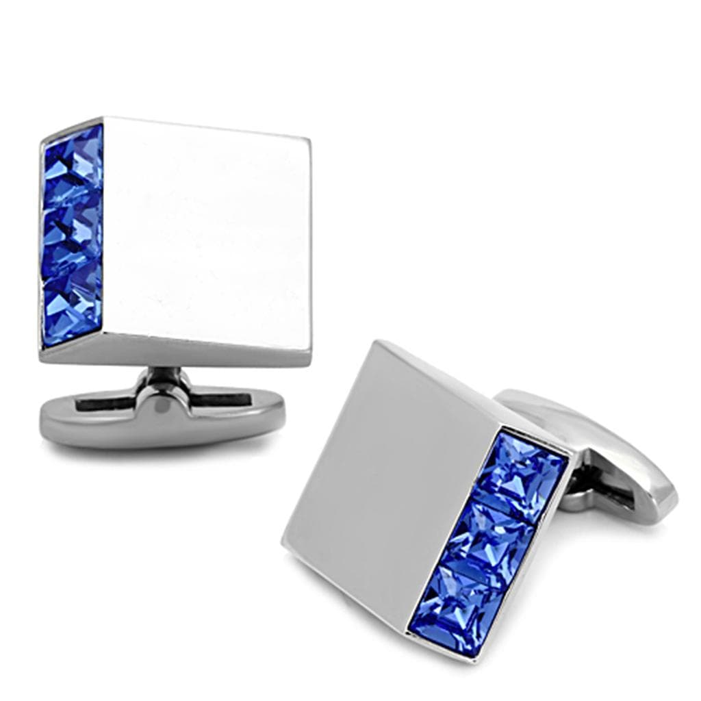 Stainless Steel Blue Crystal Channel Rectangle Bracelet