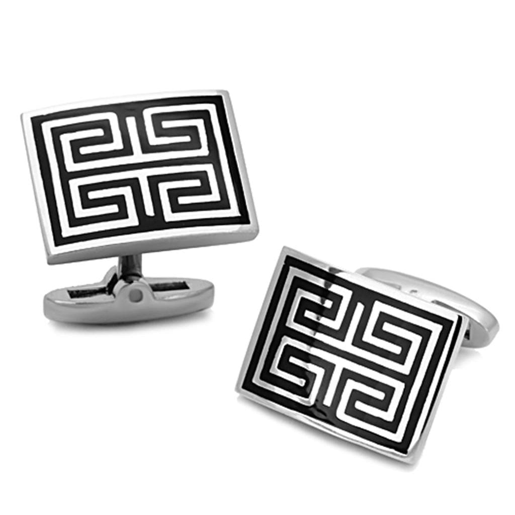 Stainless Steel Black Enamel Greek Key Rectangle Bracelet