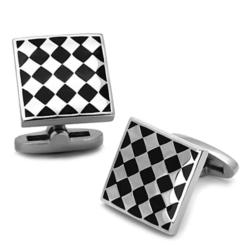 Stainless Steel Black White Checkerboard Square Bracelet