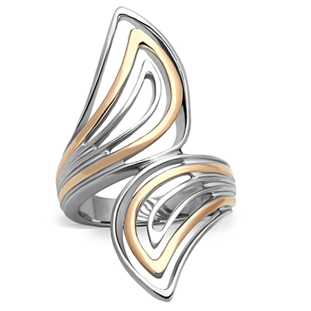 Stainless Steel Two Tone Silver Rose Gold Sculpted Wing Ring