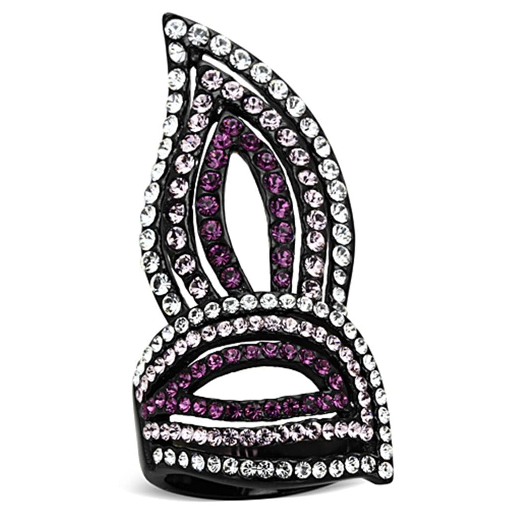 Stainless Steel Pink Crystal Pave Marquise Leaf Ring