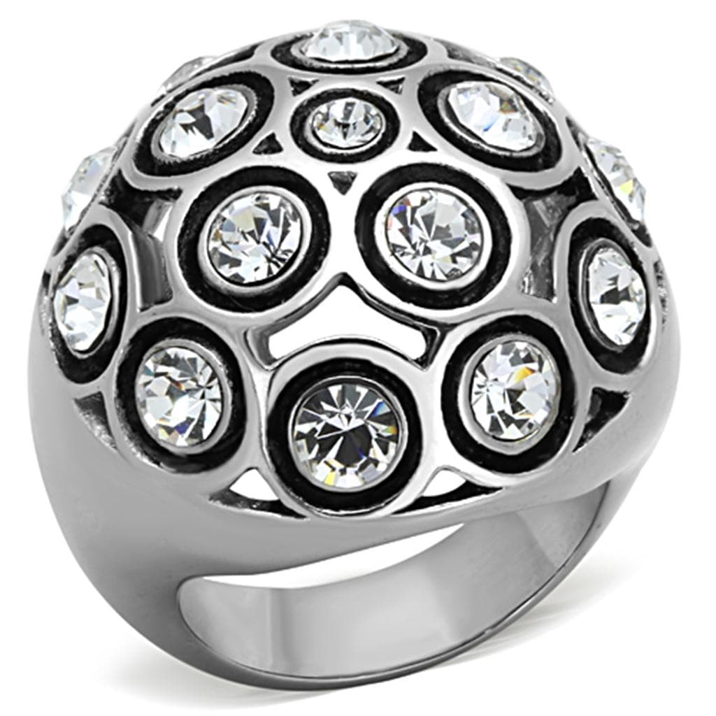 Stainless Steel CZ Multi Bezel Honeycomb Dome Ring