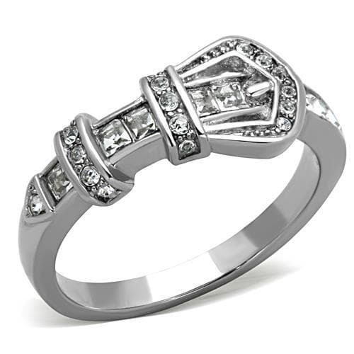 Stainless Steel CZ Baguette Buckle Band Ring