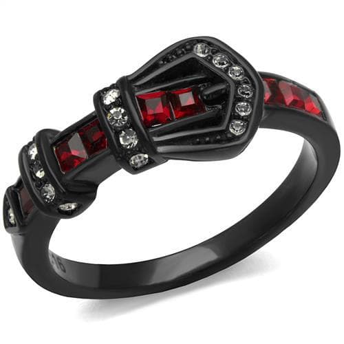 Stainless Steel Black IP Ruby Baguette Buckle Band Ring