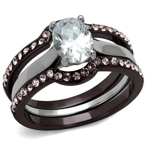 Stainless Steel Dark CZ Oval Solitaire Pave Channel Bridal Ring