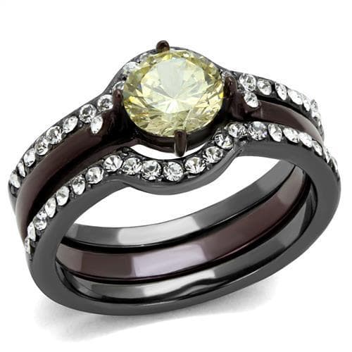 Stainless Steel Dark Champagne CZ Round Solitaire Pave Ring