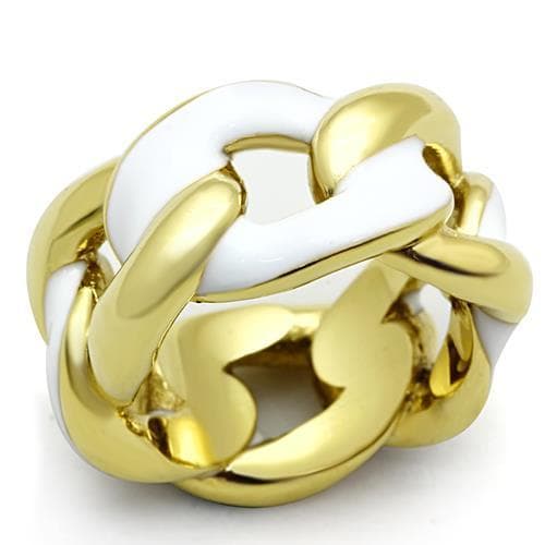 Stainless Steel Gold White Enamel Chain Link Dome Ring