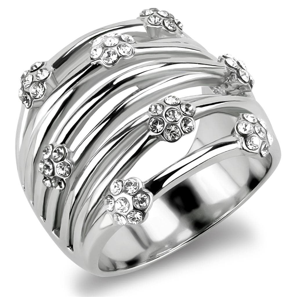 Stainless Steel CZ Scatter Multi Row Wide Band Ring