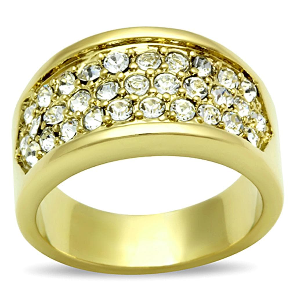 Stainless Steel Gold CZ Pave Wide Crossover Band Ring
