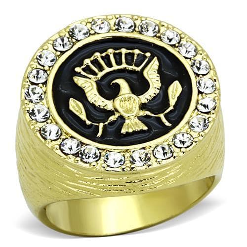 Stainless Steel Gold CZ Eagle Seal Enamel Signet Ring