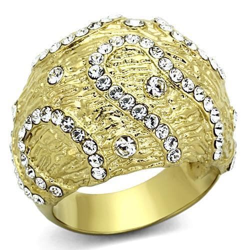 Stainless Steel Gold Textured CZ Stripe Dome Ring