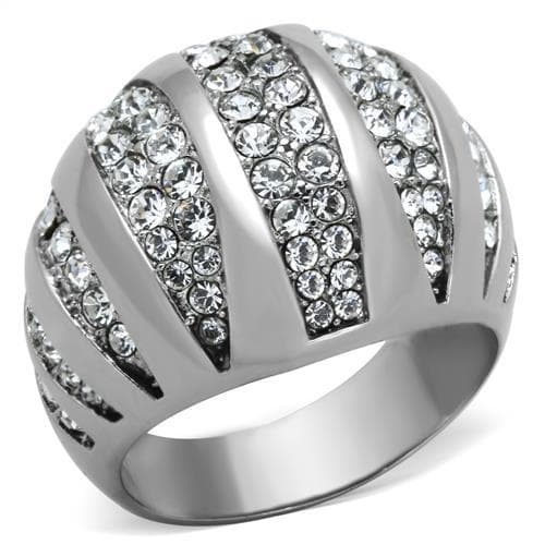 Stainless Steel CZ Pave Striped Dome Ring | The Stainless Jewelry