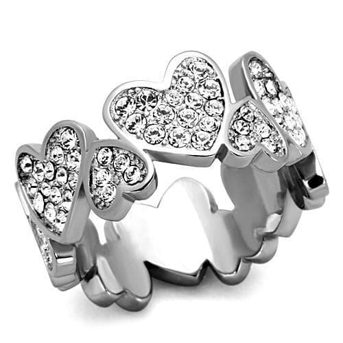 Stainless Steel CZ Pave Heart Eternity Band Ring