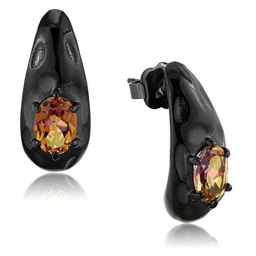 Stainless Steel Black IP Topaz Crystal CZ Halo Huggie Earrings