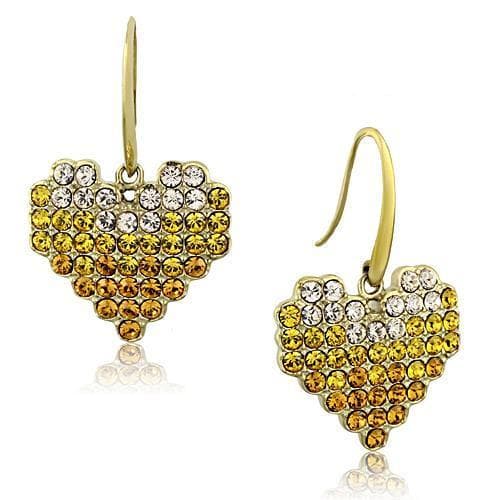 Stainless Steel Amber Champagne Crystal Heart Hook Earrings