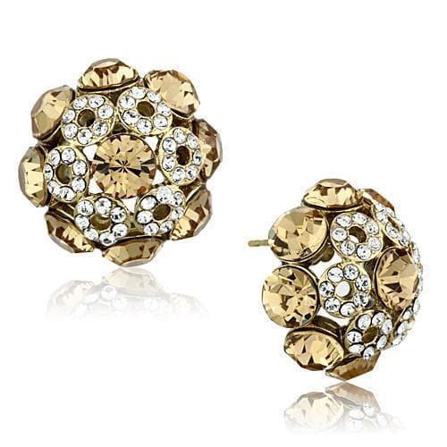 Stainless Steel Gold Champagne Crystal Cluster Ball Stud Earrings