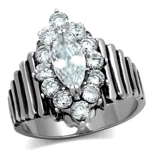Stainless Steel CZ Marquise Cluster Art Deco Stepped Ring