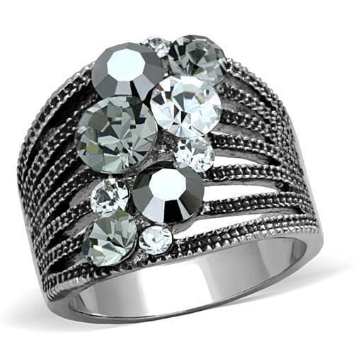 Stainless Steel Dark Crystal Multi Stone Vintage Dome Ring