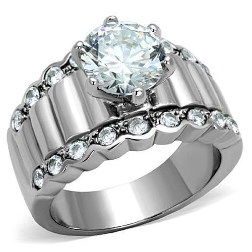 Stainless Steel CZ Round Channel Bridal Three Band Set Ring