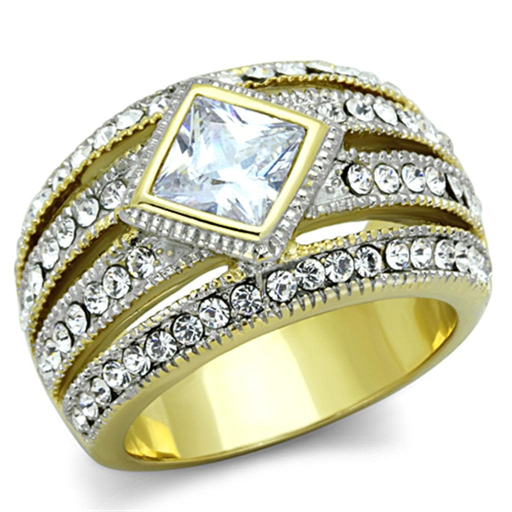 Stainless Steel CZ Diamond Chevron Dome Ring