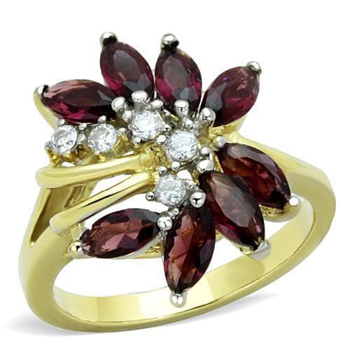 Stainless Steel Gold Garnet Marquise Pear Flower Cluster Ring
