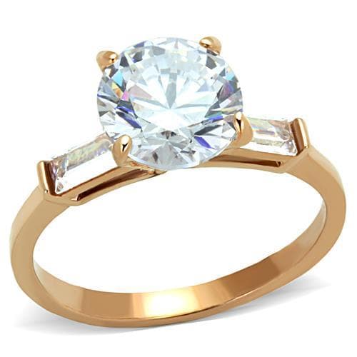 Stainless Steel Rose Gold CZ Round Baguette Accent Ring