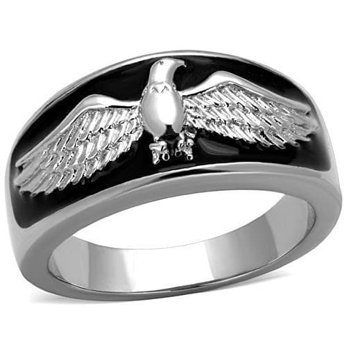 Stainless Steel Eagle Wings Black Enamel Mens Band Ring